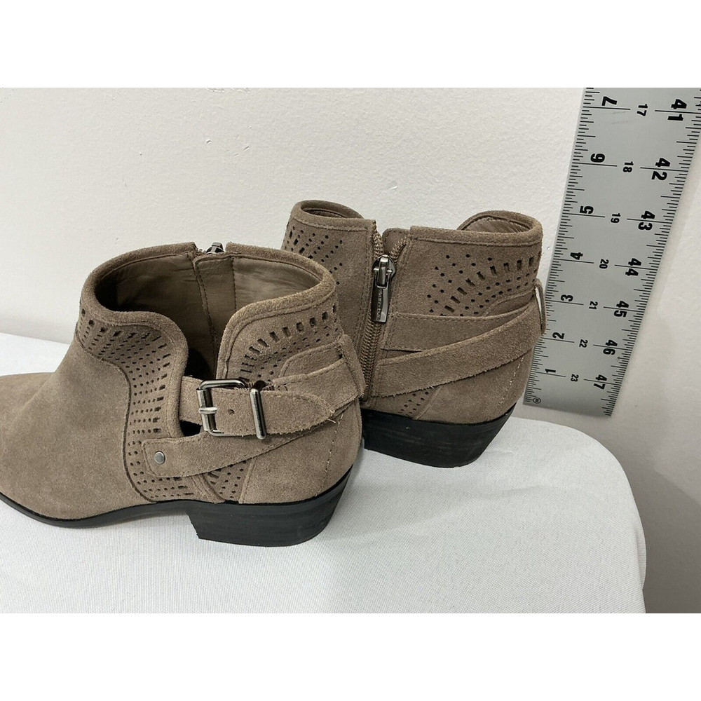 Womans Vince Camuto Size 7 M Brown Suede Zip Buckle Cut Out Booties - Picture 4 of 9